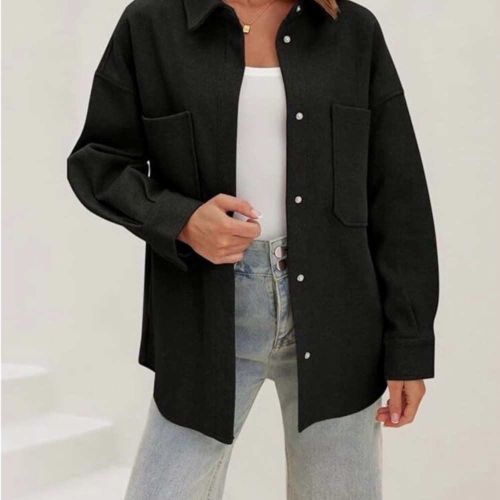Truth by Republic Black Faux Suede Button-Front Shirt Jacket